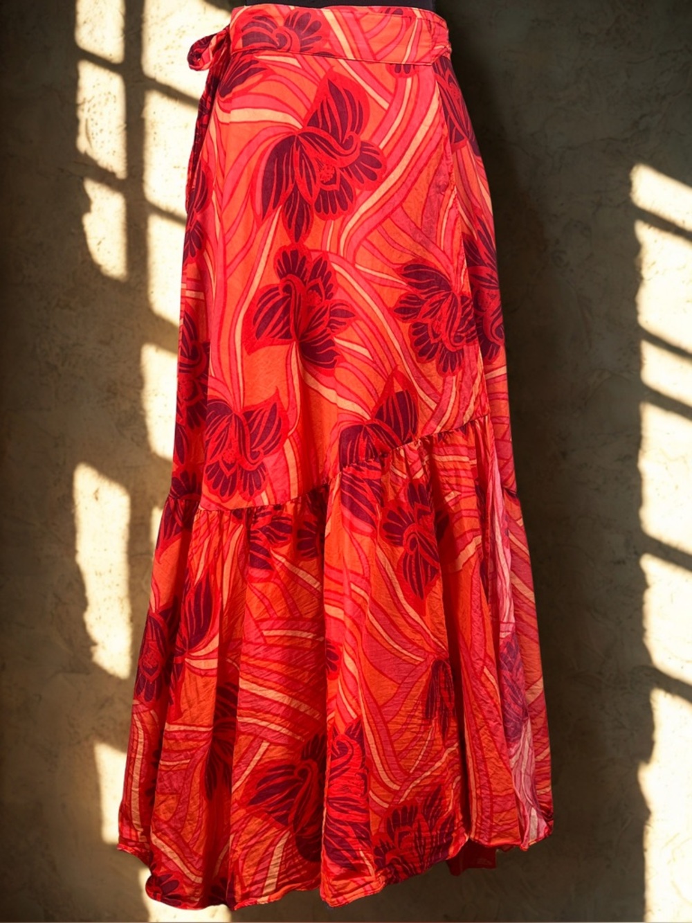 Katharine Kidd Red Floral Wrap Skirt, Size XS